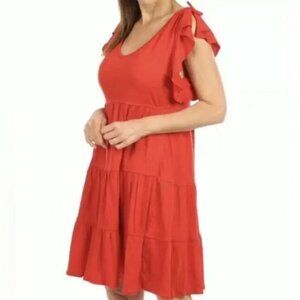 Max Studio Red Tiered Flutter Sleeve Dress - Size L